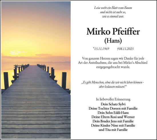 Traueranzeige von Mirko Pfeiffer von Lausitzer Rundschau
