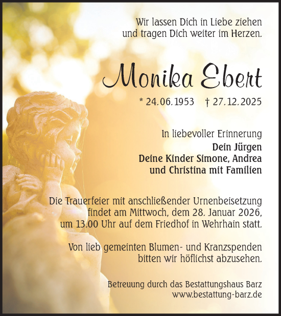 Traueranzeige von Monika Ebert von Lausitzer Rundschau