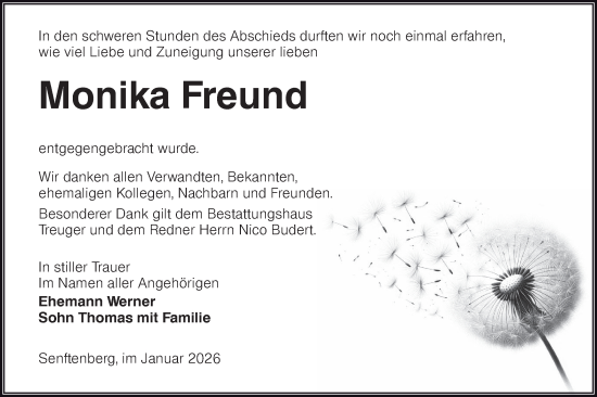 Traueranzeige von Monika Freund von Lausitzer Rundschau