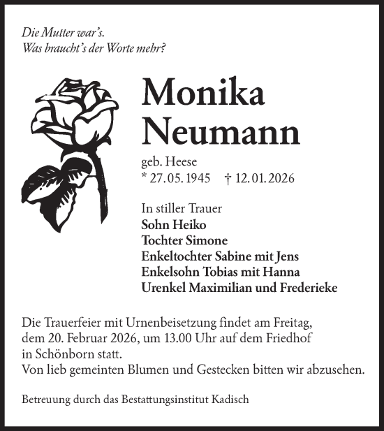 Traueranzeige von Monika Neumann von Lausitzer Rundschau
