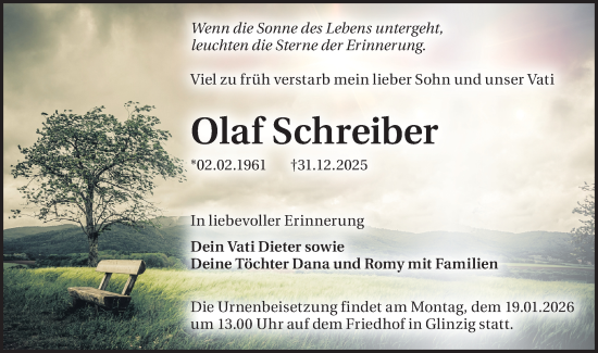 Traueranzeige von Olaf Schreiber von Lausitzer Rundschau