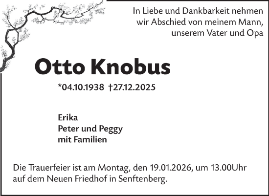 Traueranzeige von Otto Knobus von Lausitzer Rundschau