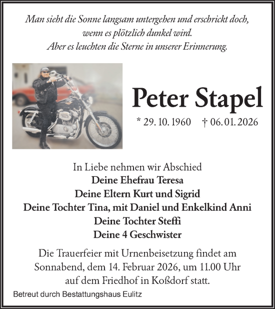 Traueranzeige von Peter Stapel von Lausitzer Rundschau