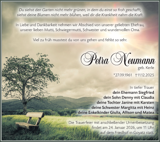 Traueranzeige von Petra Neumann von Ausg. LR Spreewald RS