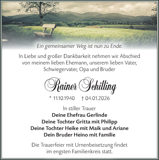 Traueranzeige von Rainer Schilling von Ausg. LR Spreewald RS