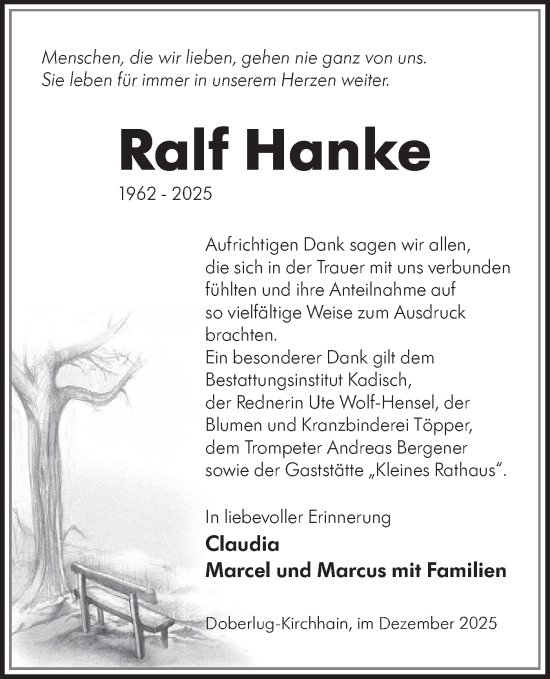 Traueranzeige von Ralf Hanke von Lausitzer Rundschau