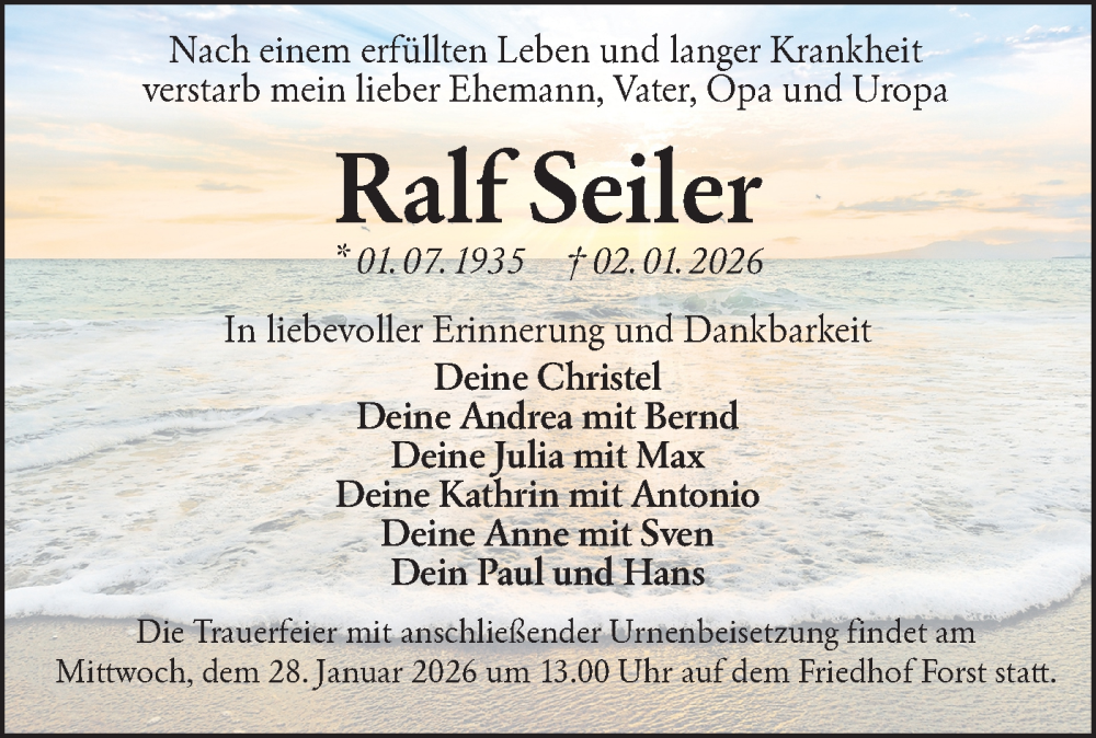  Traueranzeige für Ralf Seiler vom 17.01.2026 aus Lausitzer Rundschau