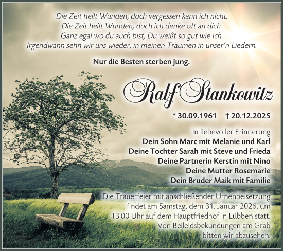 Traueranzeige von Ralf Stankowitz von Ausg. LR Spreewald RS