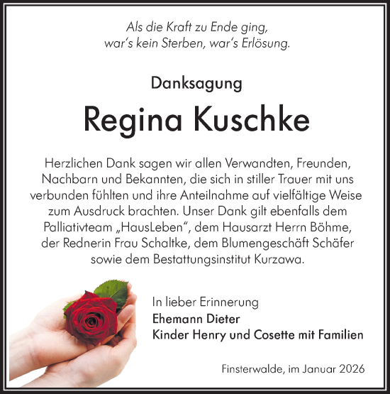 Traueranzeige von Regina Kuschke von Lausitzer Rundschau