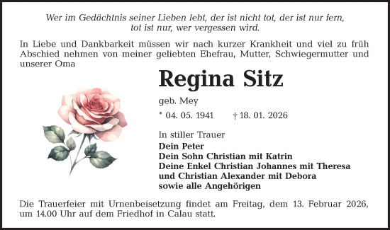 Traueranzeige von Regina Sitz von Ausg. LR Spreewald RS