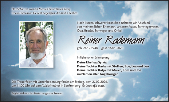 Traueranzeige von Reiner Rademann von Lausitzer Rundschau
