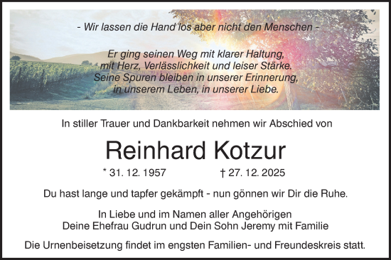 Traueranzeige von Reinhard Kotzur von Lausitzer Rundschau