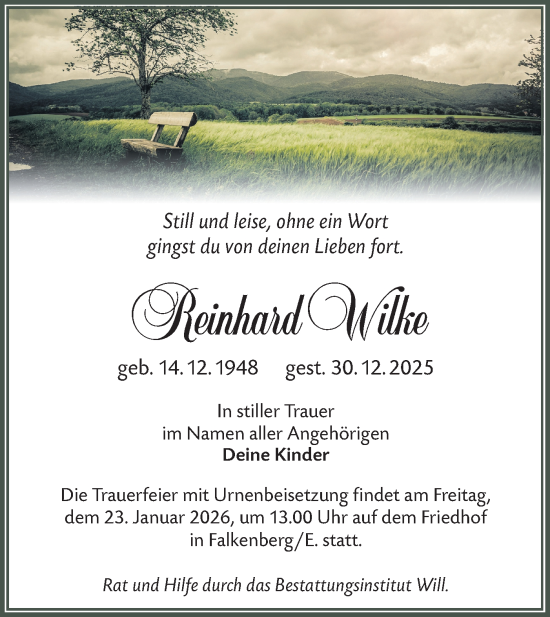Traueranzeige von Reinhard Wilke von Lausitzer Rundschau