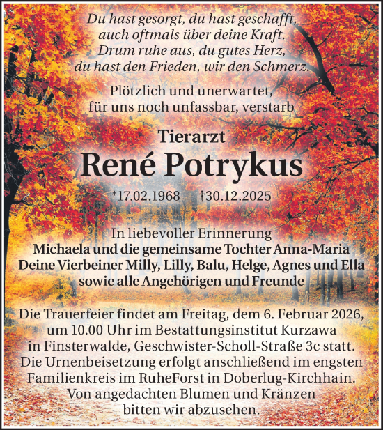 Traueranzeige von Rene Potrykus von Lausitzer Rundschau