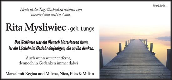 Traueranzeige von Rita Mysliwiec von Lausitzer Rundschau