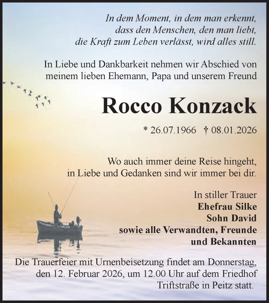  Traueranzeige für Rocco Konzack vom 31.01.2026 aus Lausitzer Rundschau