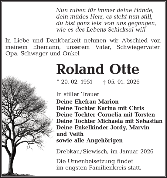 Traueranzeige von Roland Otte von Lausitzer Rundschau