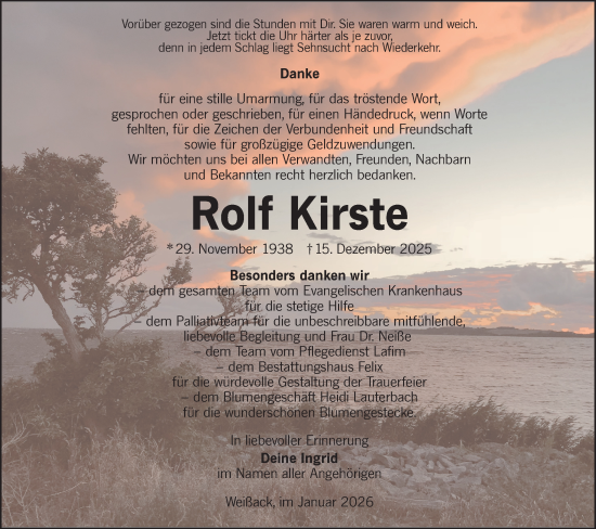 Traueranzeige von Rolf Kirste von Ausg. LR Spreewald RS