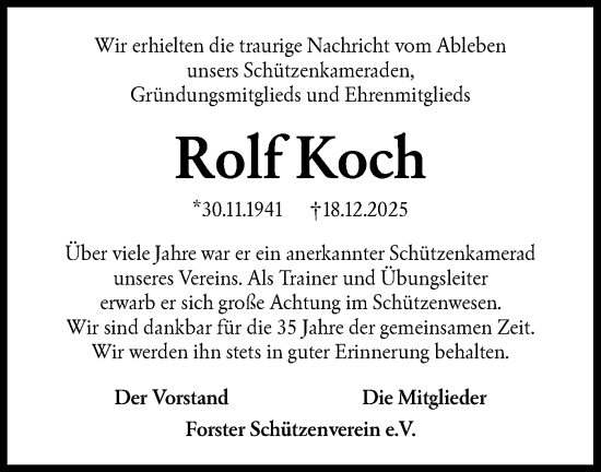 Traueranzeige von Rolf Koch von Lausitzer Rundschau
