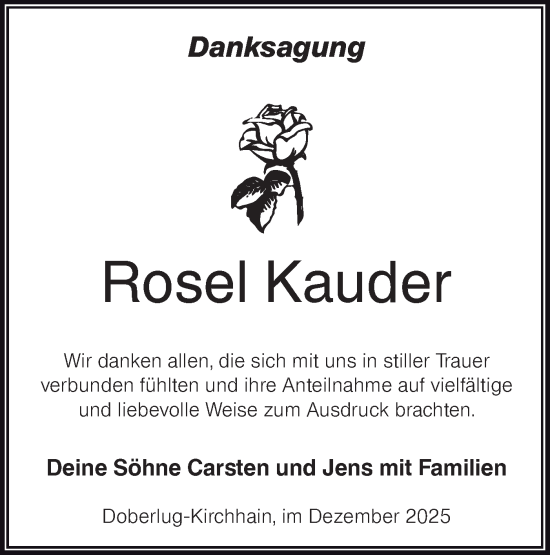 Traueranzeige von Rosel Kauder von Lausitzer Rundschau