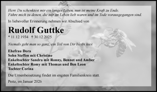 Traueranzeige von Rudolf Guttke von Lausitzer Rundschau