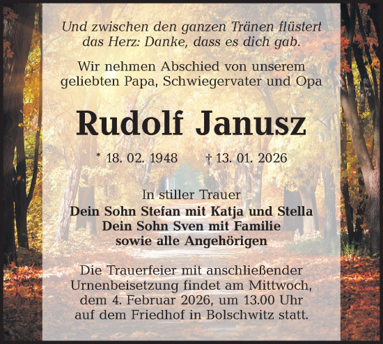 Traueranzeige von Rudolf Janusz von Ausg. LR Spreewald RS