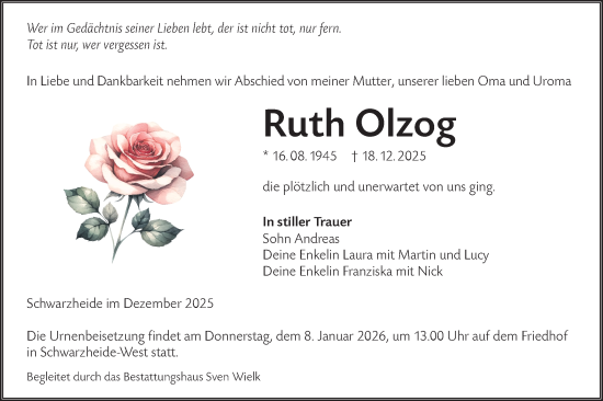 Traueranzeige von Ruth Olzog von Lausitzer Rundschau