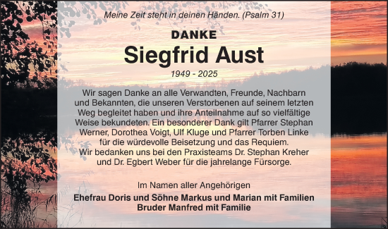 Traueranzeige von Siegfrid Aust von Lausitzer Rundschau