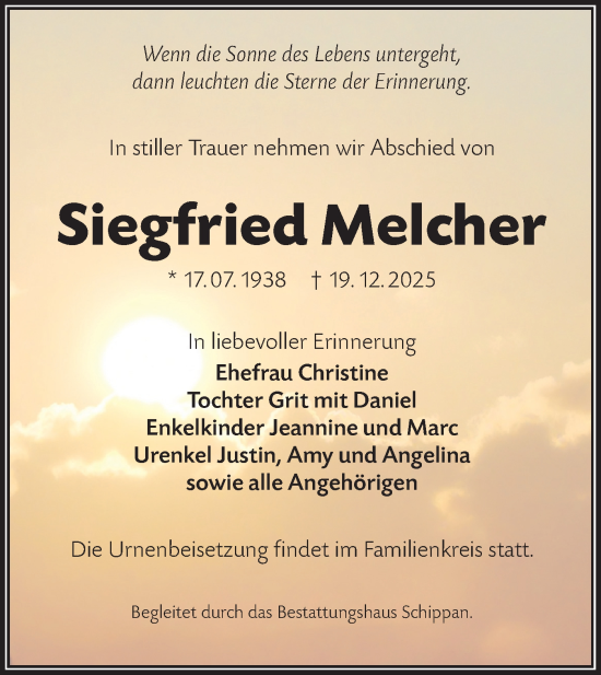 Traueranzeige von Siegfried Melcher von Lausitzer Rundschau