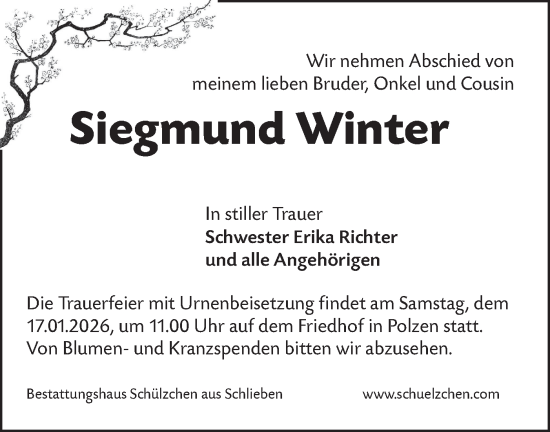 Traueranzeige von Siegmund Winter von Lausitzer Rundschau
