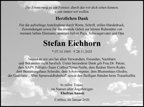 Traueranzeige von Stefan Eichhorn von Lausitzer Rundschau