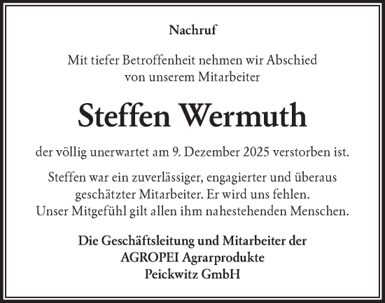 Traueranzeige von Steffen Wermuth von Lausitzer Rundschau