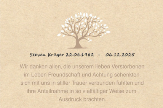 Traueranzeige von Steven Krüger von Lausitzer Rundschau