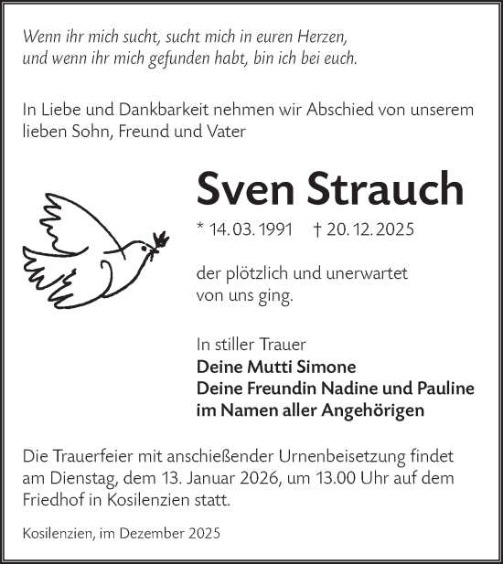 Traueranzeige von Sven Strauch von Lausitzer Rundschau