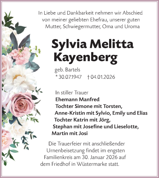 Traueranzeige von Sylvia Melitta Kayenberg von Ausg. LR Spreewald RS