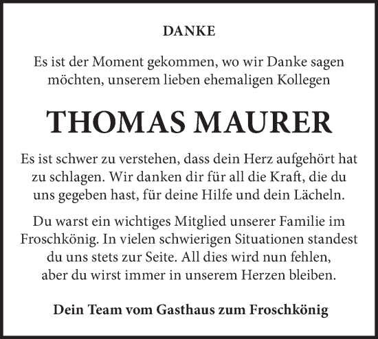 Traueranzeige von Thomas Maurer von Lausitzer Rundschau