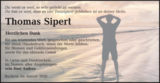Traueranzeige von Thomas Sipert von Ausg. LR Spreewald RS