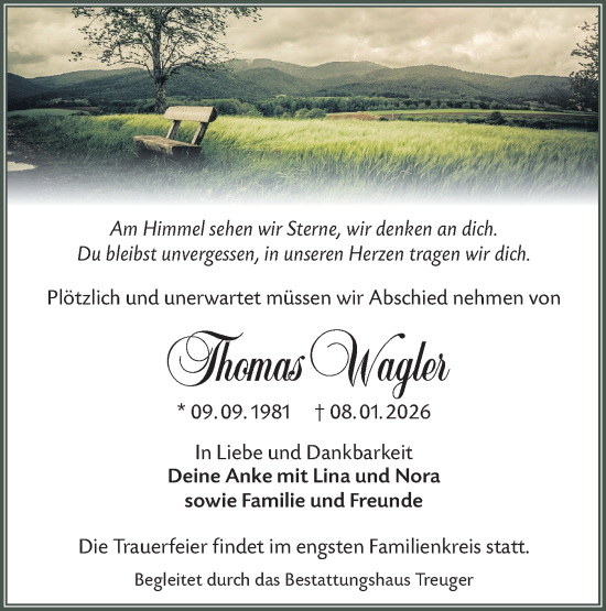 Traueranzeige von Thomas Wagler von Lausitzer Rundschau
