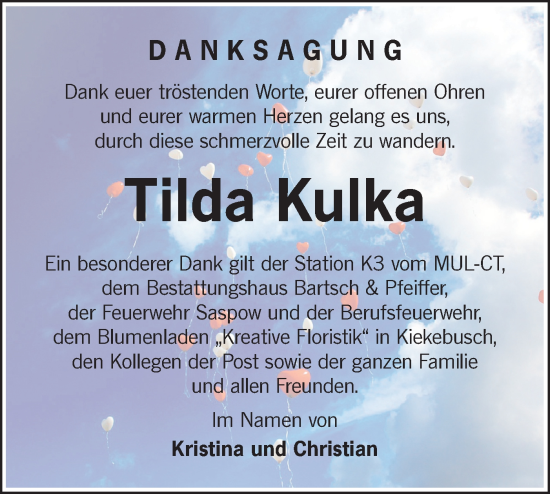 Traueranzeige von Tilda Kulka von Lausitzer Rundschau