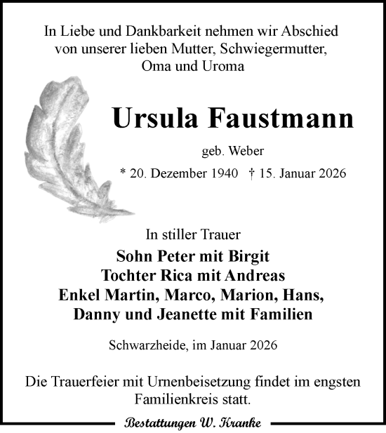 Traueranzeige von Ursula Faustmann von Lausitzer Rundschau