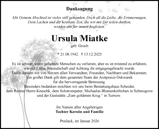 Traueranzeige von Ursula Miatke von Lausitzer Rundschau