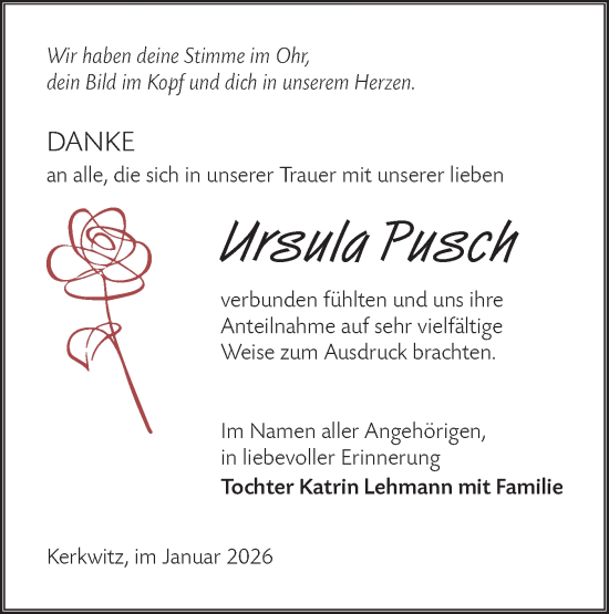 Traueranzeige von Ursula Pusch von Lausitzer Rundschau