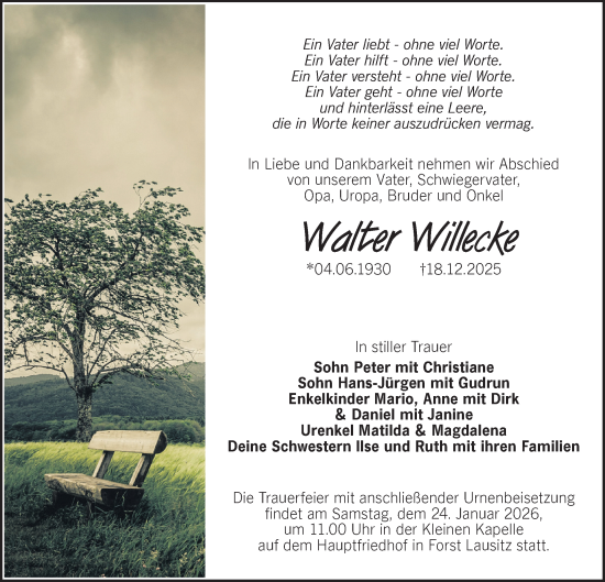 Traueranzeige von Walter Willecke von Lausitzer Rundschau