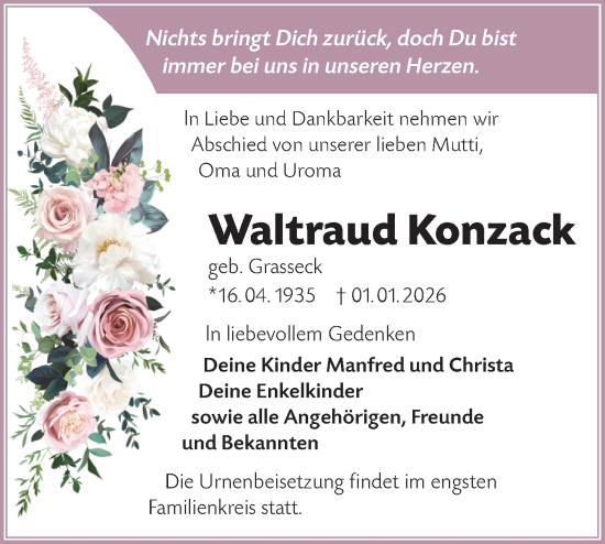 Traueranzeige von Waltraud Konzack von Lausitzer Rundschau