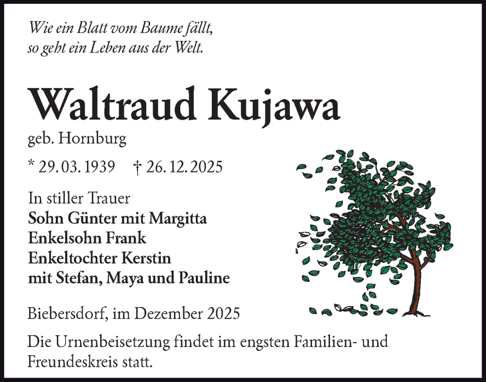  Traueranzeige für Waltraud Kujawa vom 17.01.2026 aus Ausg. LR Spreewald RS