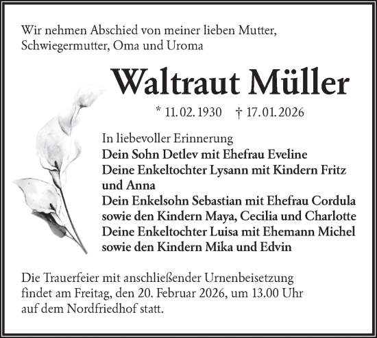 Traueranzeige von Waltraut Müller von Lausitzer Rundschau