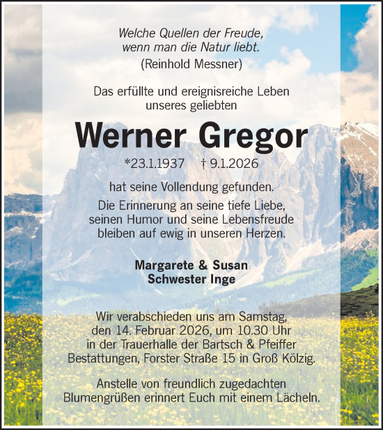 Traueranzeige von Werner Gregor von Lausitzer Rundschau