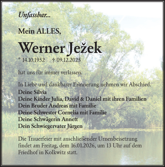 Traueranzeige von Werner Jezek von Lausitzer Rundschau