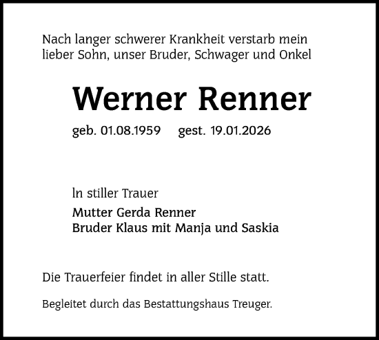 Traueranzeige von Werner Renner von Lausitzer Rundschau