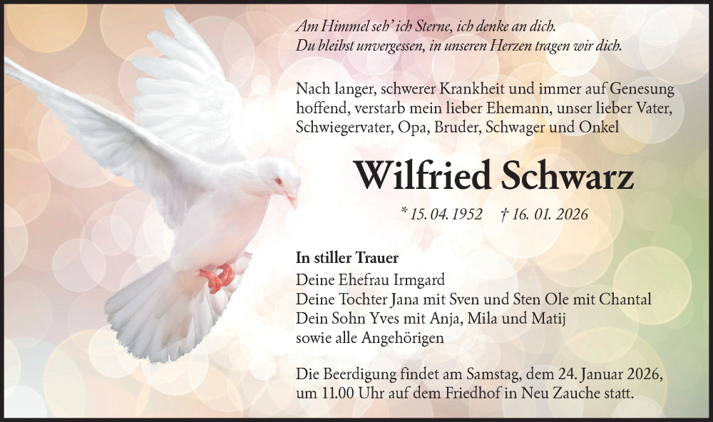  Traueranzeige für Wilfried Schwarz vom 21.01.2026 aus Ausg. LR Spreewald RS